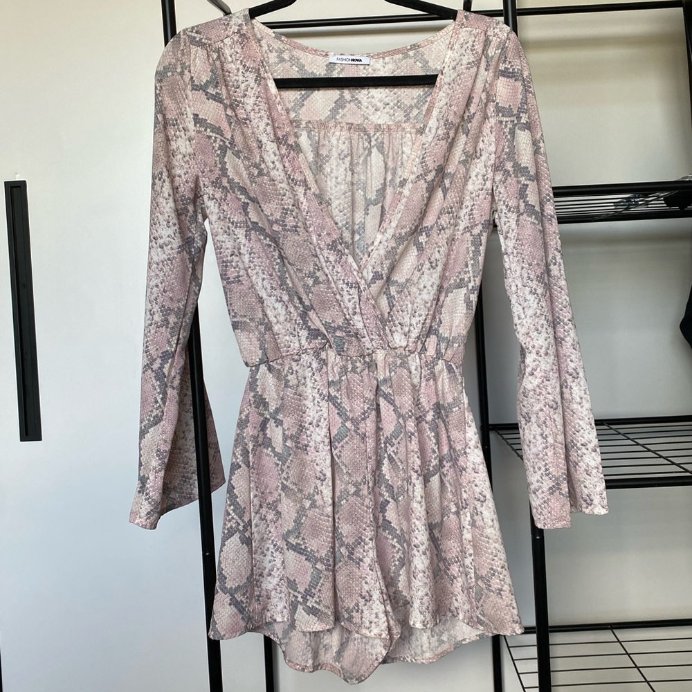 S Fashion Nova Romper - Baby Pink Snake Skin Print